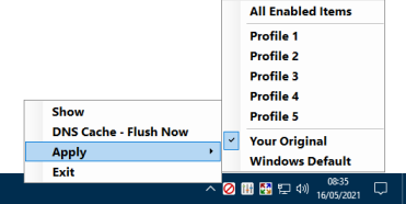 system tray menu